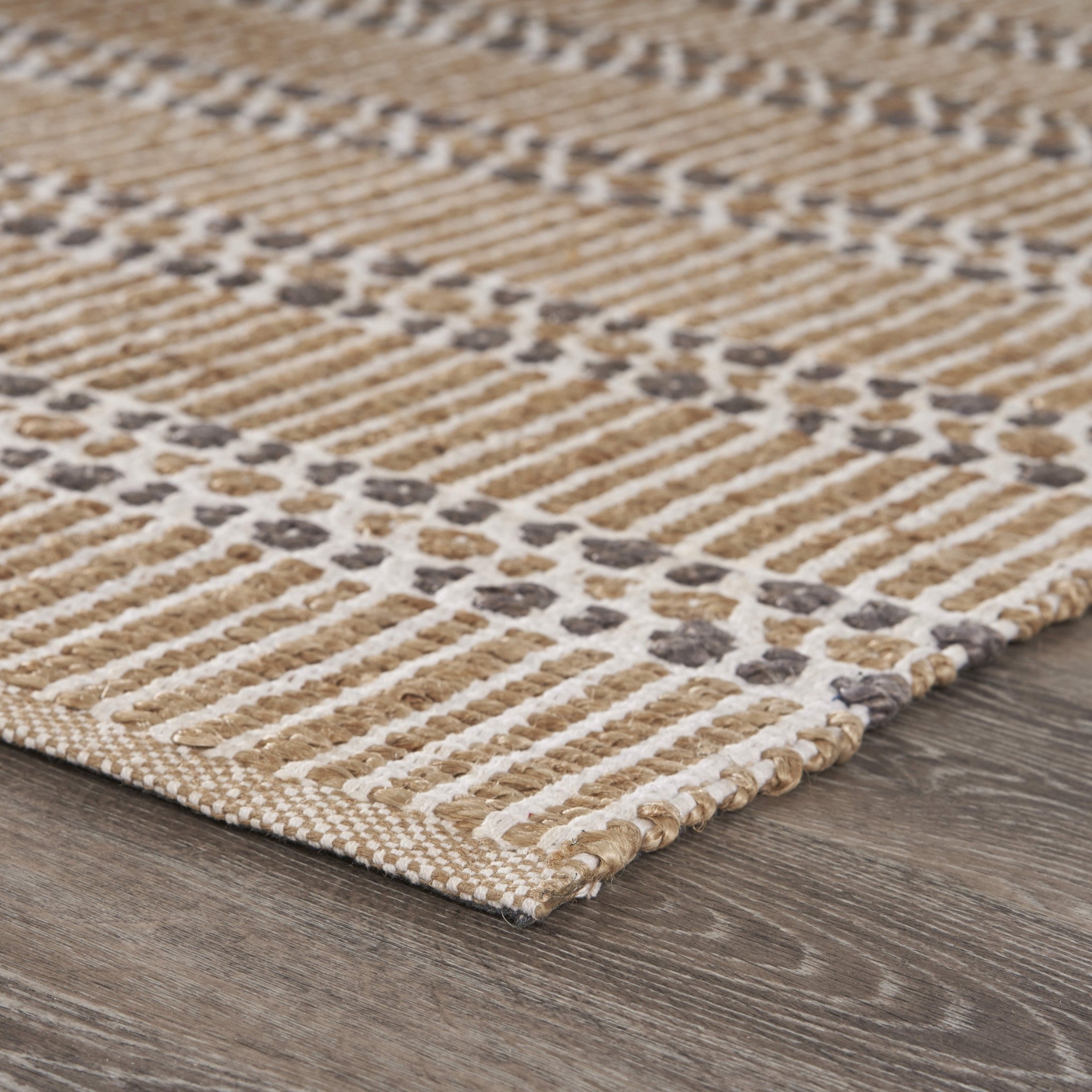 9’ x 12’ Tan and Gray Detailed Stripes Area Rug