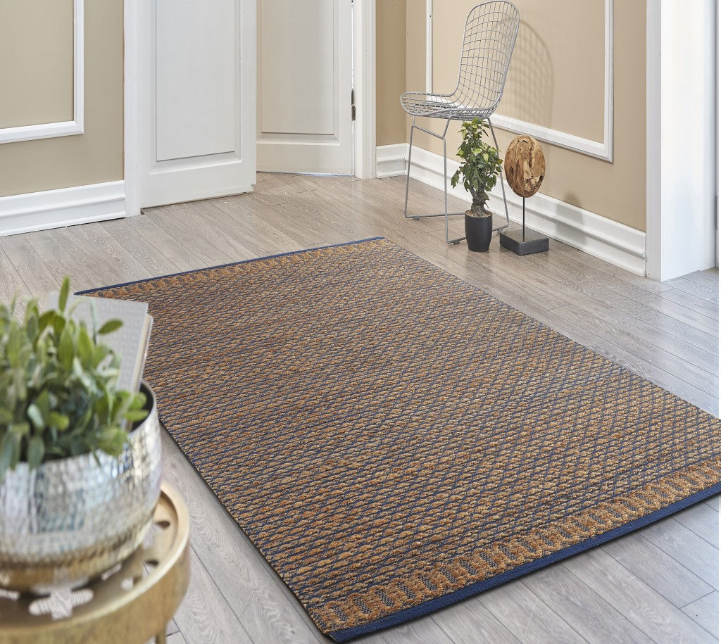 8’ x 10’ Tan and Blue Detailed Lattice Area Rug