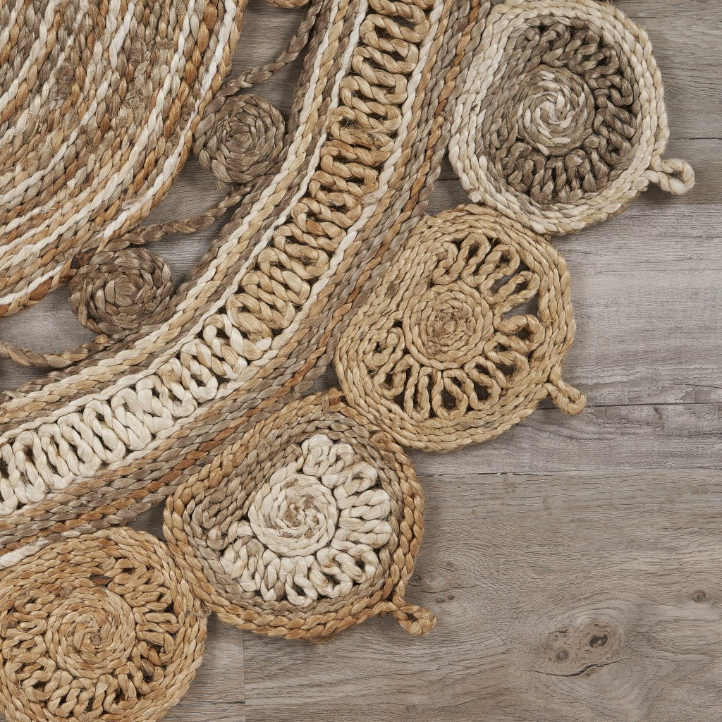 9' Natural Round Hand Braided Area Rug