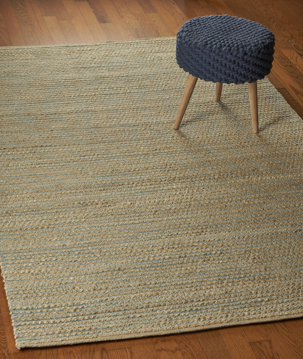 9’ x 12’ Tan and Blue Undertone Striated Area Rug