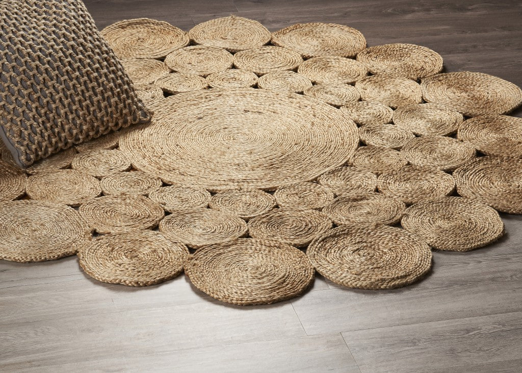 4’ Round Natural Tan Orbital Area Rug