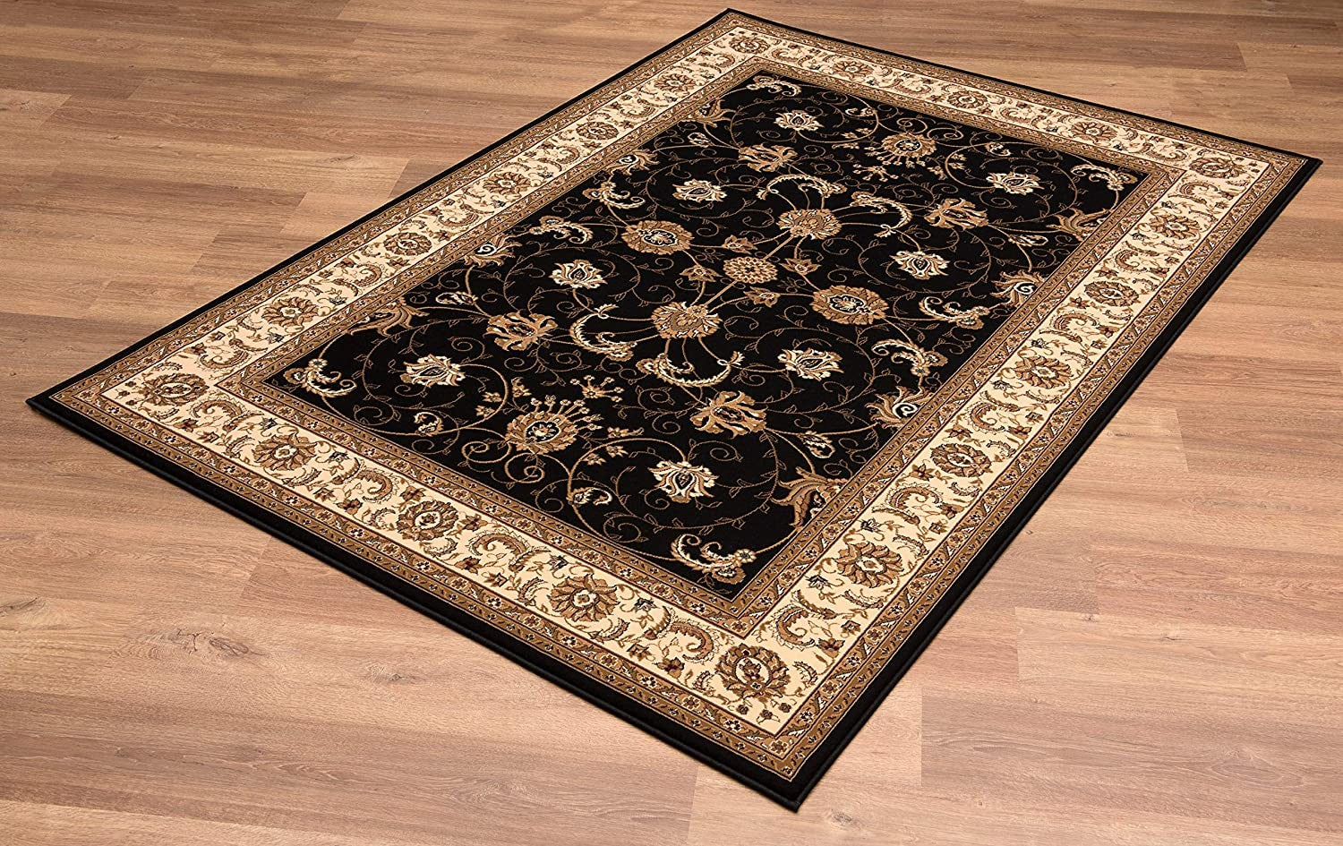 2’ x 10’ Black and Tan Floral Vines Runner Rug