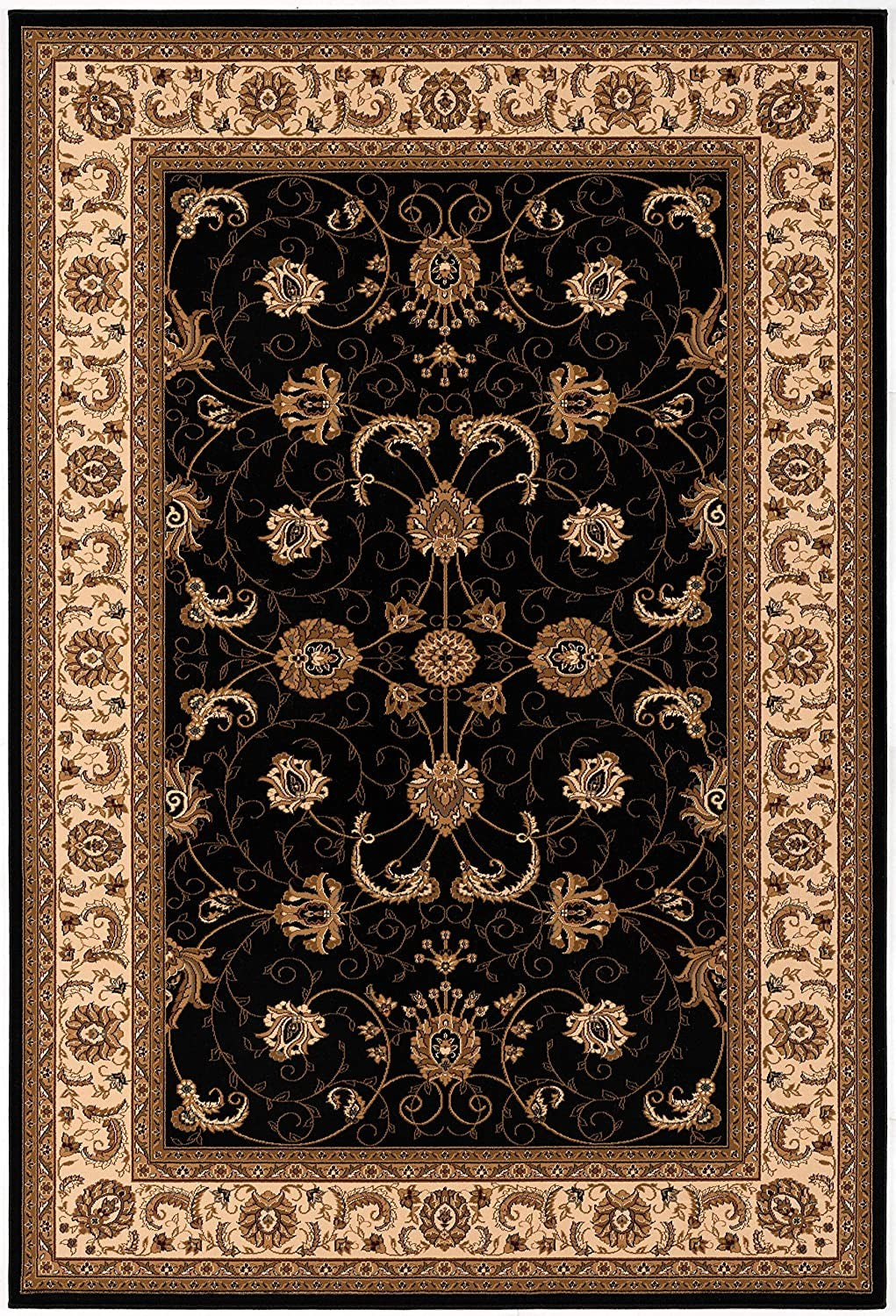 2’ x 13’ Black and Tan Floral Vines Runner Rug