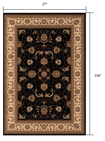 2’ x 13’ Black and Tan Floral Vines Runner Rug