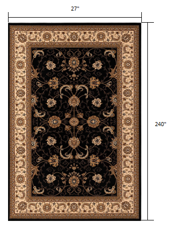 2’ x 20’ Black and Tan Floral Vines Runner Rug