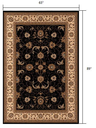 5’ x 8’ Black and Tan Floral Vines Area Rug