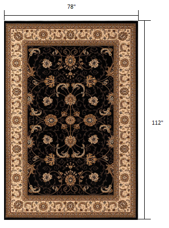 7’ x 9’ Black and Tan Floral Vines Area Rug