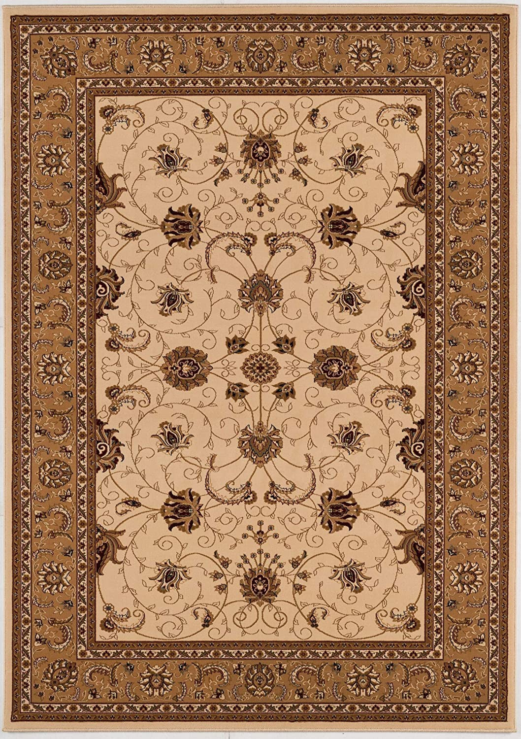 2’ x 10’ Cream and Tan Ornate Border Runner Rug