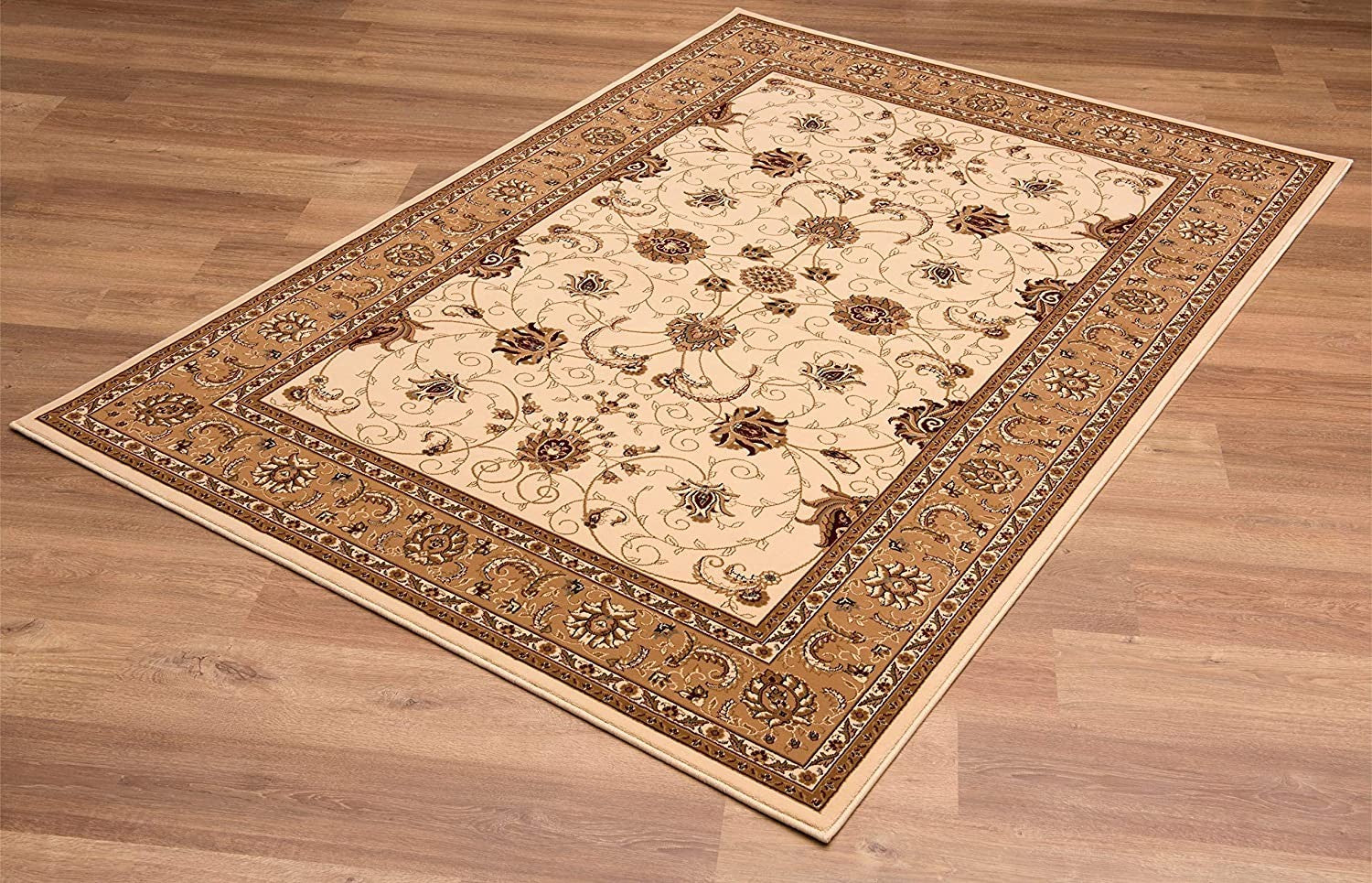 2’ x 13’ Cream and Tan Ornate Border Runner Rug