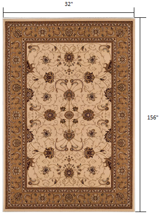 3’ x 13’ Cream and Tan Ornate Border Runner Rug