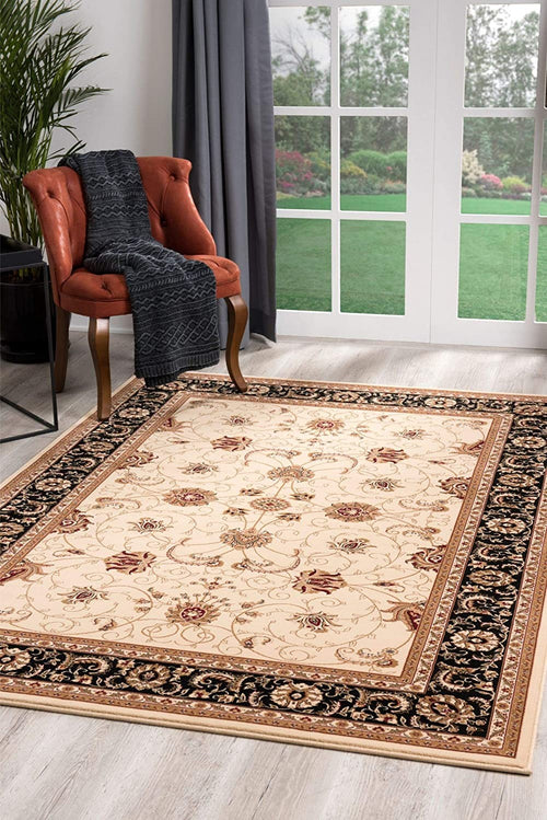 2’ x 10’ Cream and Black Decorative Runner Rug