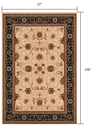 2’ x 13’ Cream and Black Decorative Runner Rug