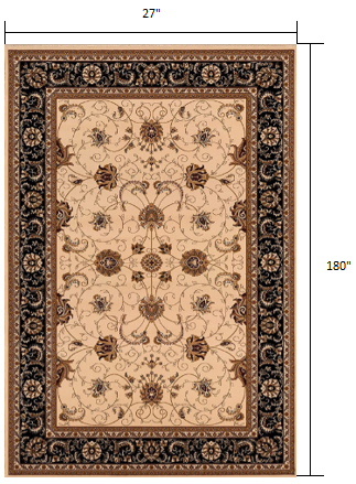 2’ x 15’ Cream and Black Decorative Runner Rug