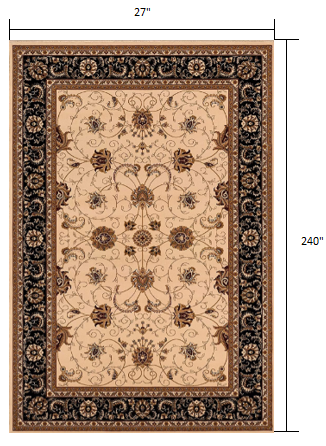 2’ x 20’ Cream and Black Decorative Runner Rug