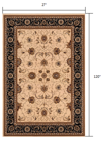 3’ x 10’ Cream and Black Decorative Runner Rug