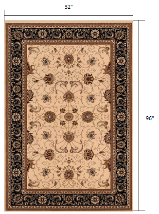 3’ x 8’ Cream and Black Decorative Runner Rug