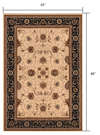 4’ x 6’ Cream and Black Decorative Area Rug