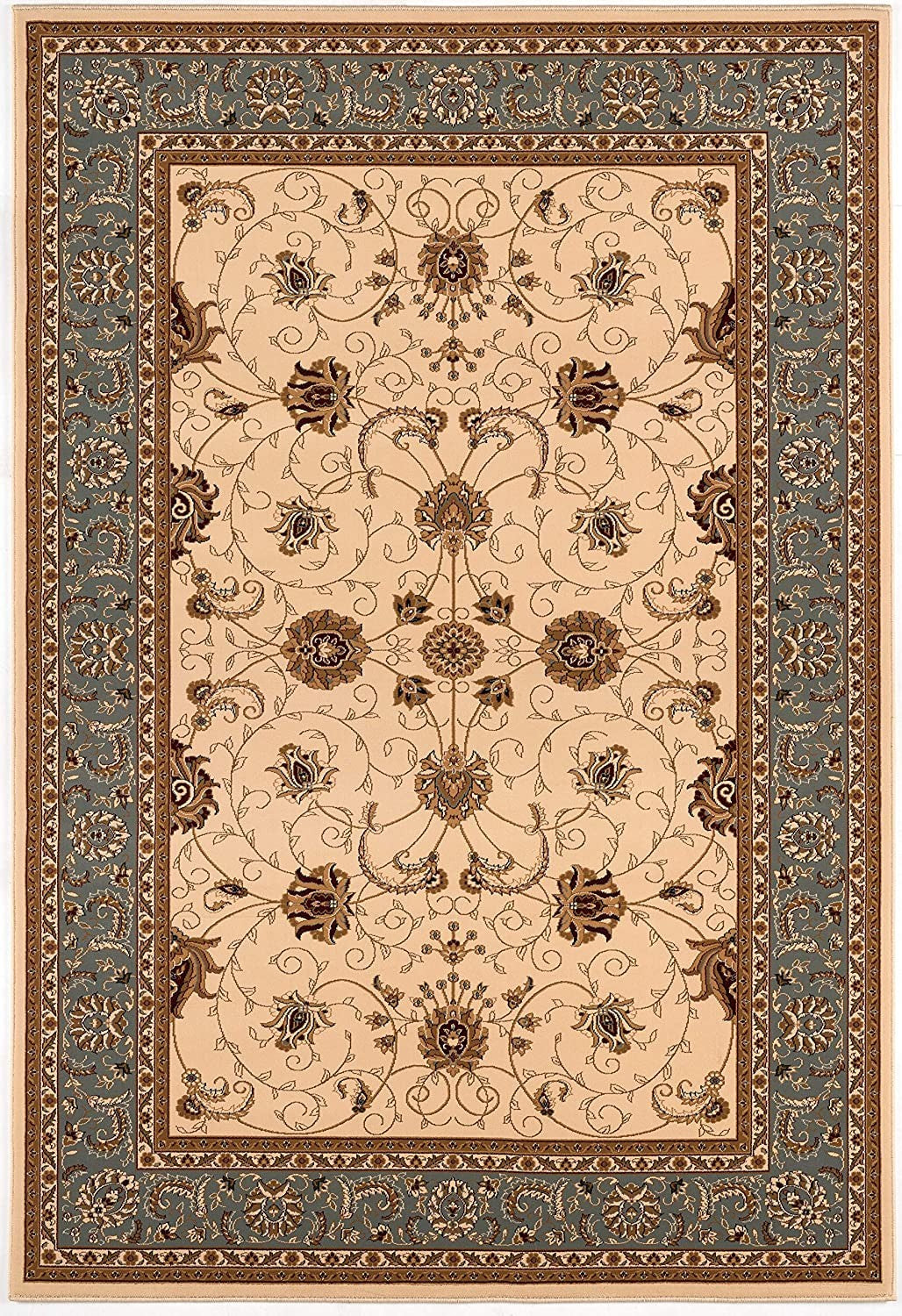 2’ x 10’ Cream and Blue Traditional Runner Rug