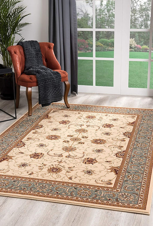 2’ x 13’ Cream and Blue Traditional Runner Rug