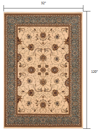 3’ x 10’ Cream and Blue Traditional Runner Rug