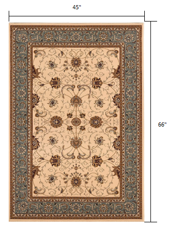 4’ x 6’ Cream and Blue Traditional Area Rug