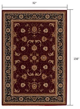 3’ x 13’ Red and Black Ornamental Runner Rug