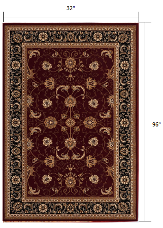 3’ x 8’ Red and Black Ornamental Runner Rug