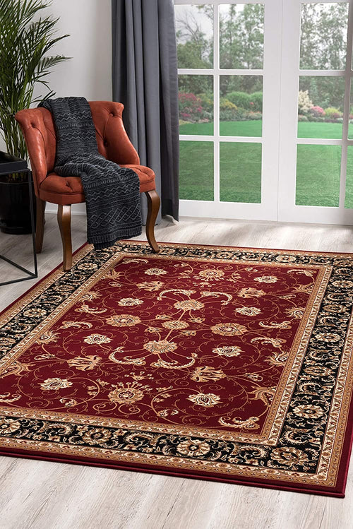 5’ x 8’ Red and Black Ornamental Area Rug