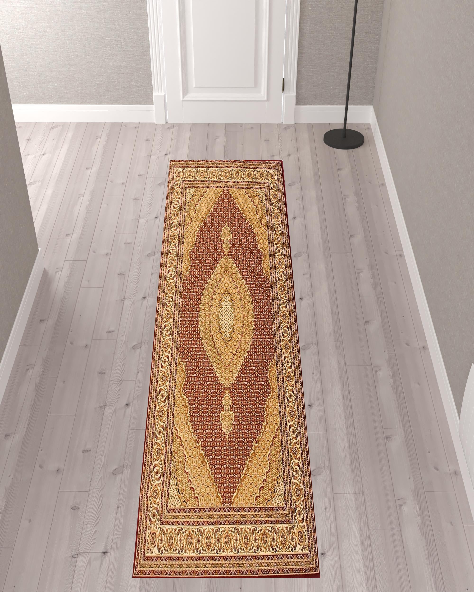 2’ x 10’ Red and Beige Medallion Runner Rug