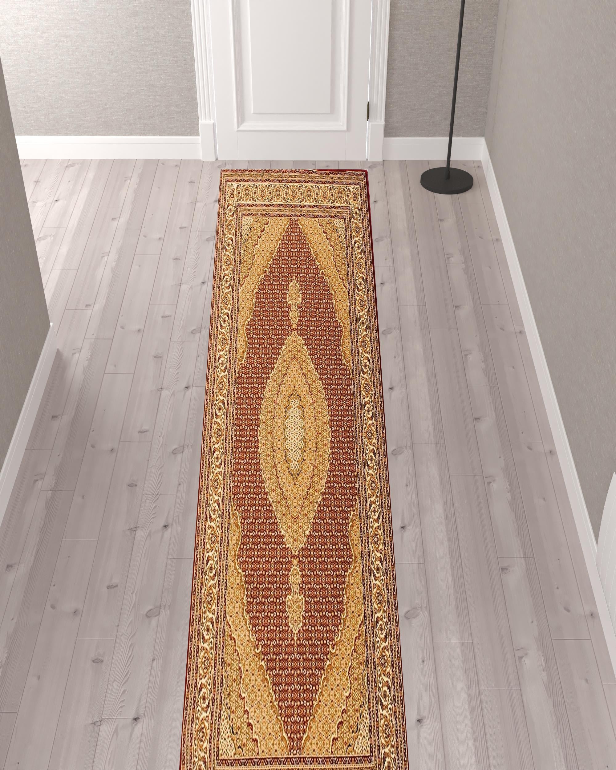 2’ x 13’ Red and Beige Medallion Runner Rug