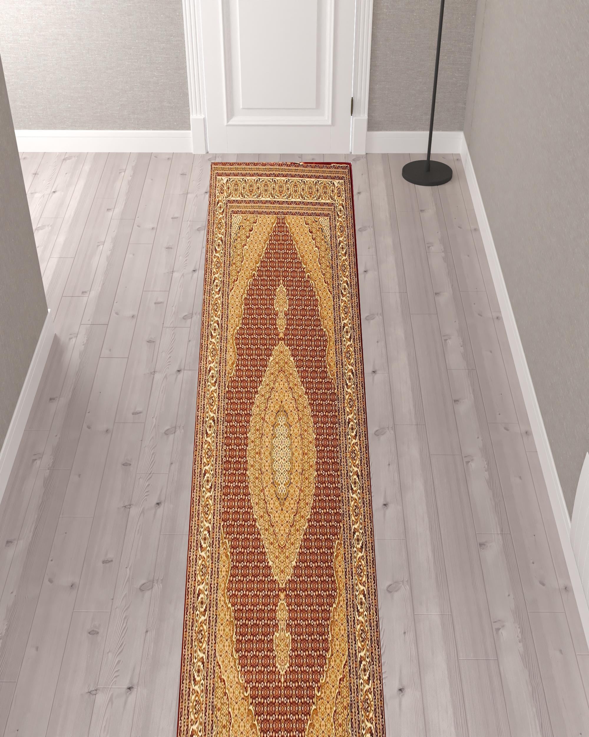 2’ x 15’ Red and Beige Medallion Runner Rug