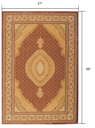 2’ x 8’ Red and Beige Medallion Runner Rug