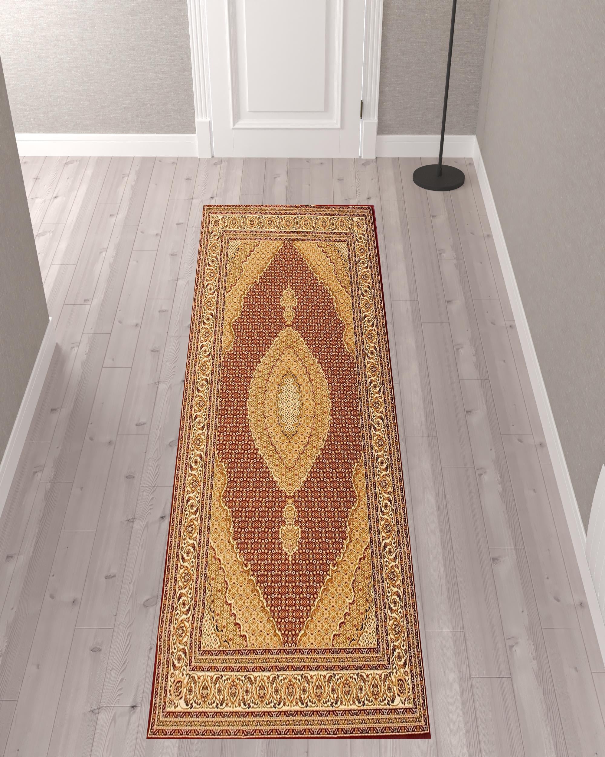 3’ x 10’ Red and Beige Medallion Runner Rug