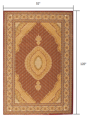 3’ x 10’ Red and Beige Medallion Runner Rug