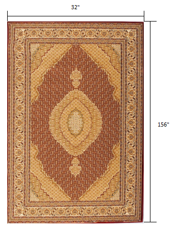 3’ x 13’ Red and Beige Medallion Runner Rug