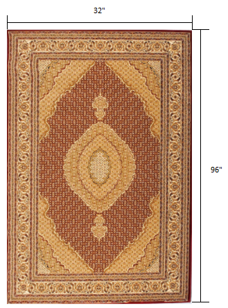 3’ x 8’ Red and Beige Medallion Runner Rug