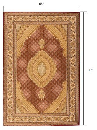 5’ x 8’ Red and Beige Medallion Area Rug