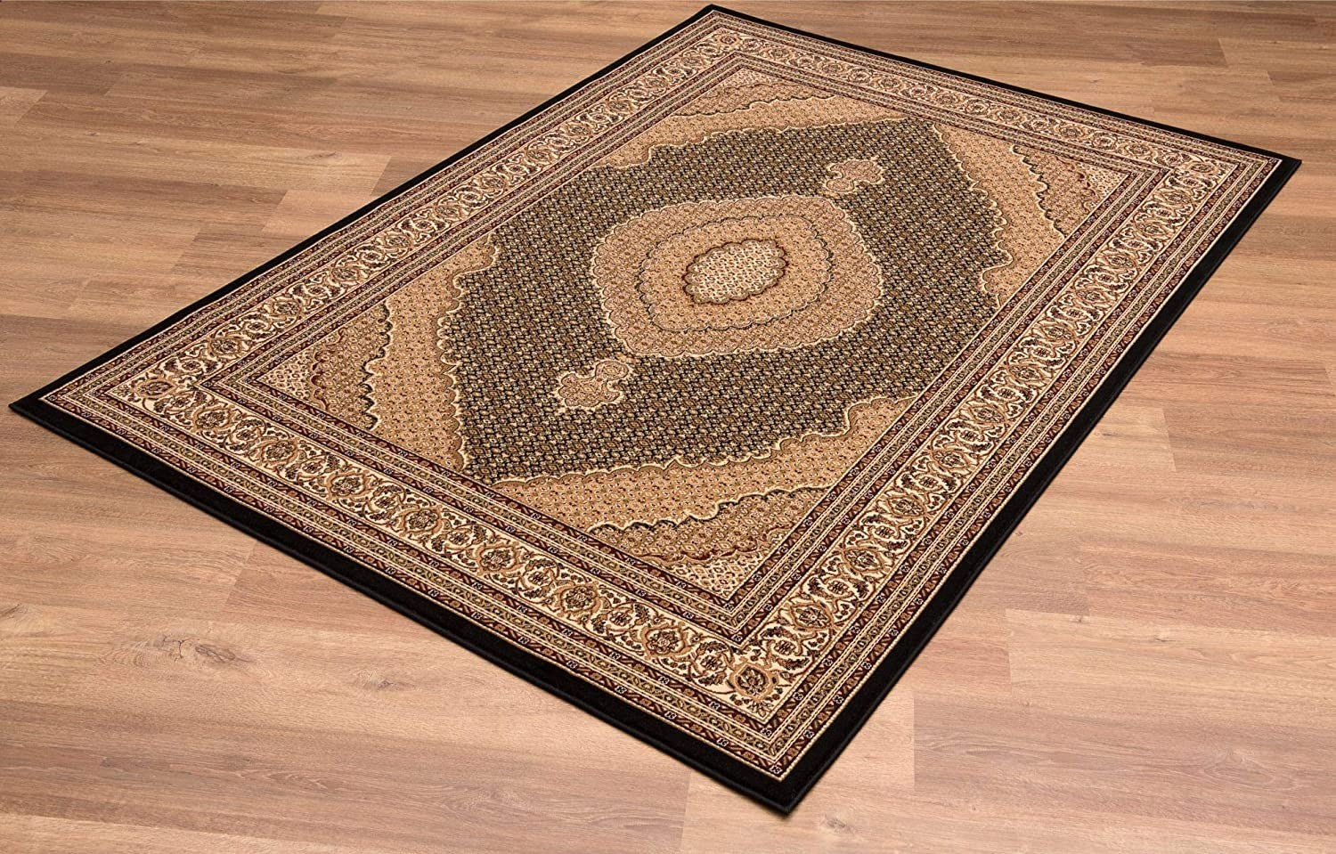 2’ x 13’ Black and Beige Medallion Runner Rug