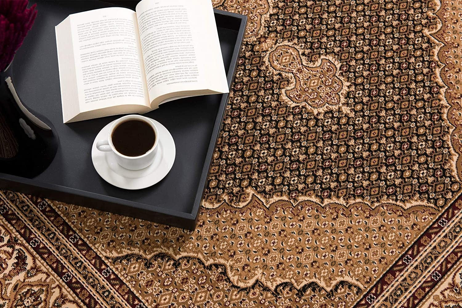 2’ x 13’ Black and Beige Medallion Runner Rug