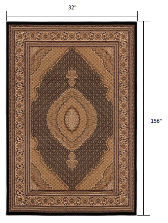 3’ x 13’ Black and Beige Medallion Runner Rug