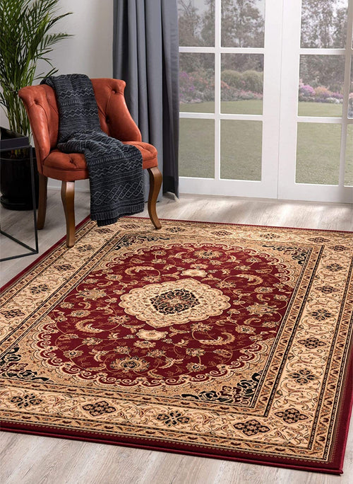 7’ x 9’ Red Floral Medallion Area Rug