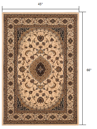 4’ x 6’ Cream Floral Medallion Area Rug