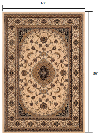 5’ x 8’ Cream Floral Medallion Area Rug