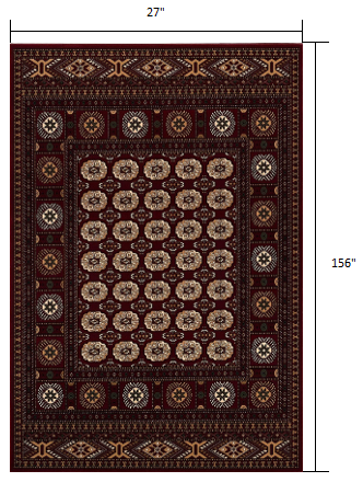 2’ x 13’ Red Eclectic Geometric Pattern Runner Rug