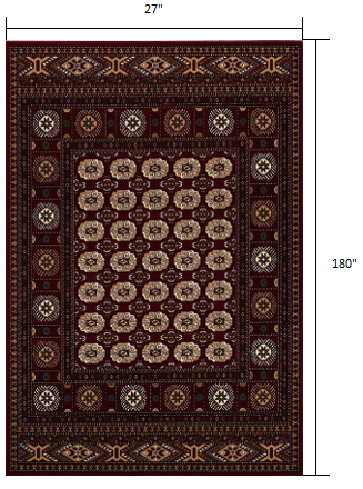 2’ x 15’ Red Eclectic Geometric Pattern Runner Rug