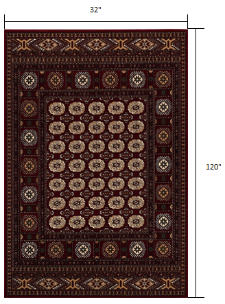 3’ x 10’ Red Eclectic Geometric Pattern Runner Rug