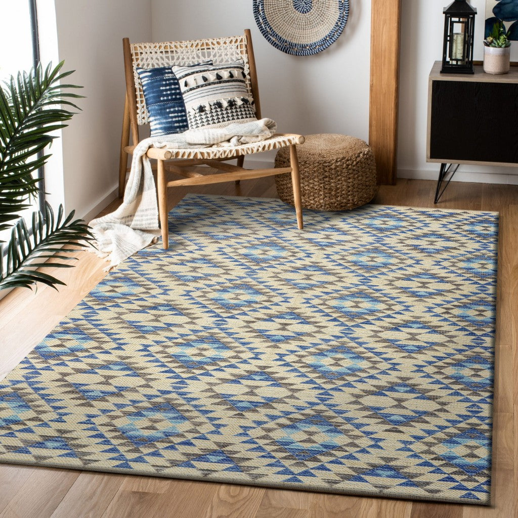 5’ x 7’ Blue Decorative Lattice Area Rug