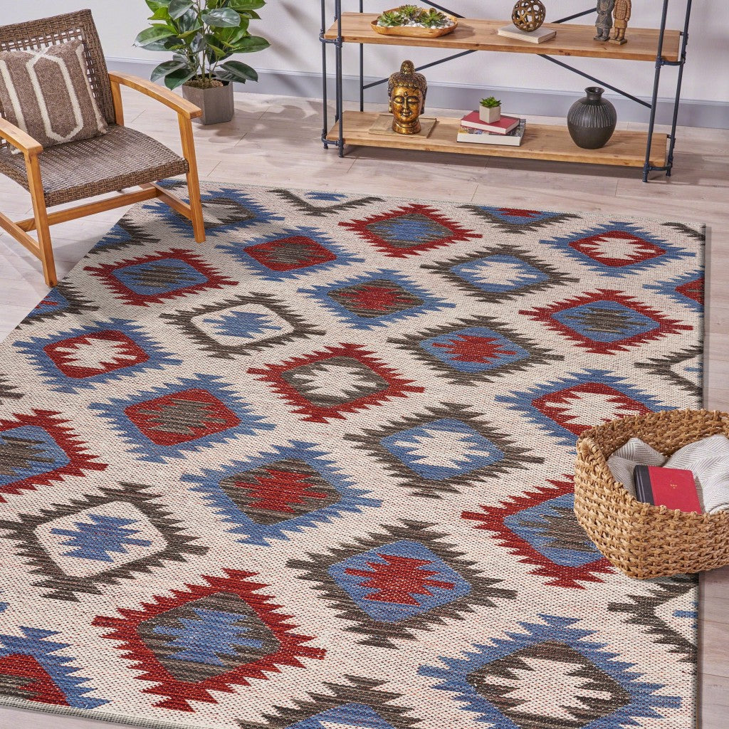 5’ x 7’ Red and Blue Geometric Diamonds Area Rug