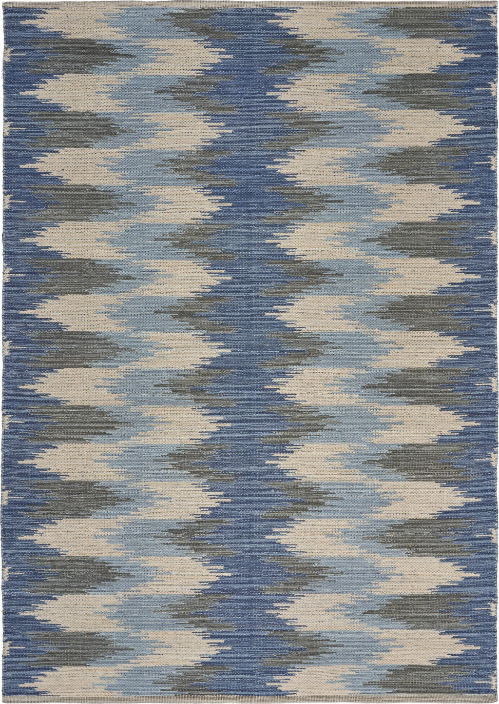 3’ x 4’ Blue and Cream Ikat Pattern Area Rug