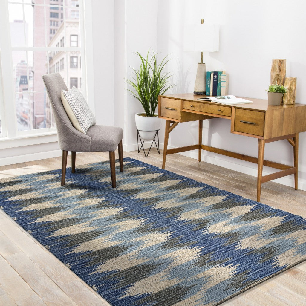 3’ x 4’ Blue and Cream Ikat Pattern Area Rug